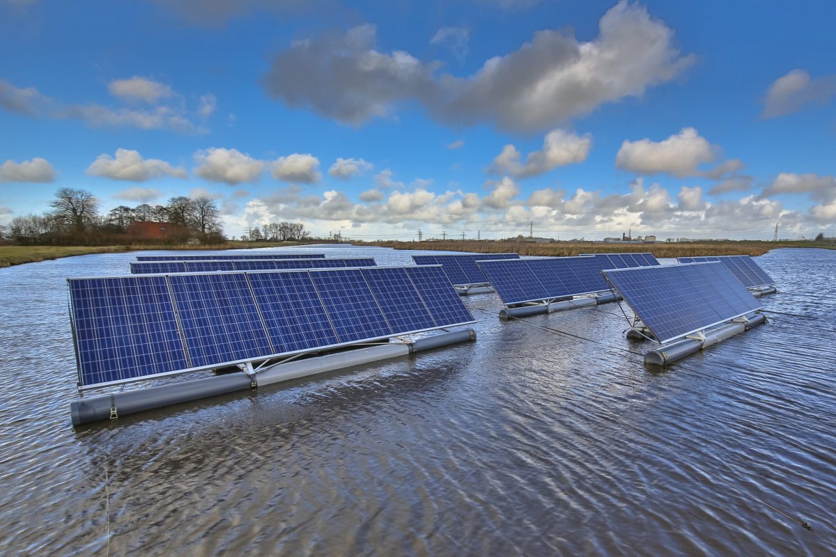 Group of Floating solar panels on unused water bodies can represent a serious alternative to ground mounted solar systems